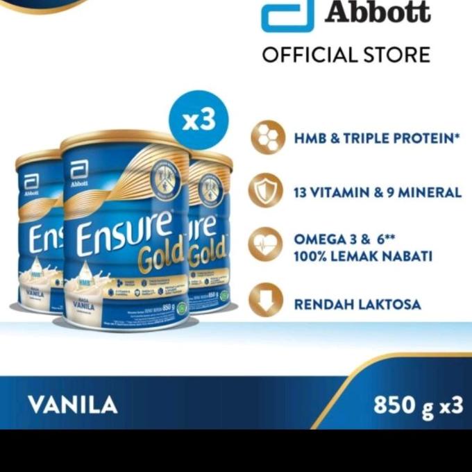 

Ensure GOLD HMB Vanilla 850 g paket isi 3 kaleng ---NEW---