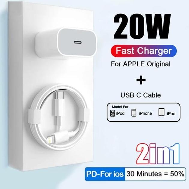 ORIGINAL POWER ADAPTER IPHONE 11 12 13 14 PRO MAX 20W PD FAST CHARGER