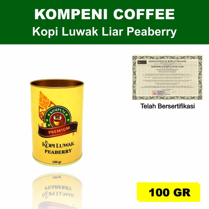 

Sale Kopi Luwak Liar Peaberry 100gr (Kopi Lanang / Kopi Jantan) /KOPI EUBE/KOPI KAPAL