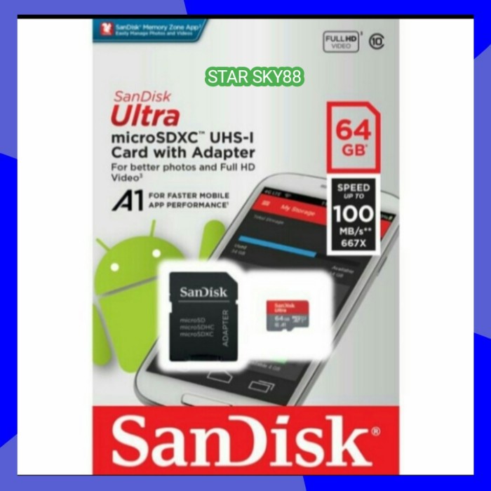 MEMORI CARD SANDISK 64GB + ADAPTER / MICRO SD CLASS 10