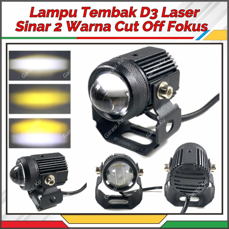 LAMPU TEMBAK LASER D2 D3 2 WARNA LED PUTIH KUNING SINAR FOKUS TERANG TEMBUS KABUT TIDAK SILAU HEMAT 