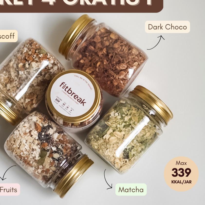 

COD | KI3 | DIY Paket 4 Gratis 1 Overnight Oats FITBREAK /sarapan/cemilan sehat/rendah kalori