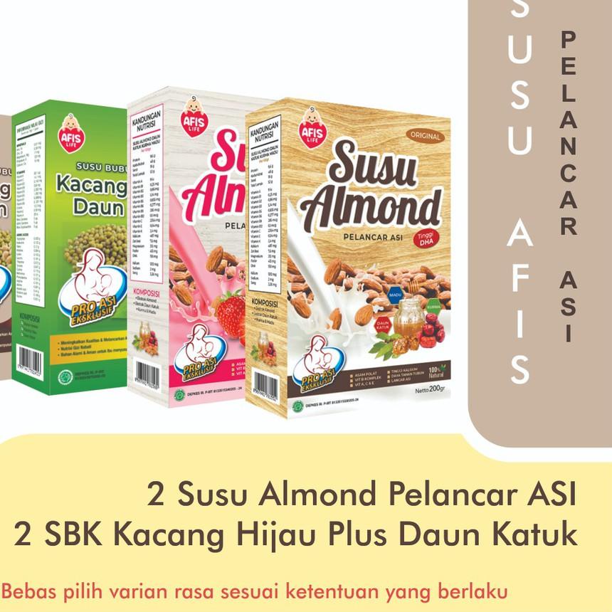 

COD | KF7 | Paket Afis life 2 Susu Almond & 2 SBK kacang Hijau Plus Daun katuk ASI Booster