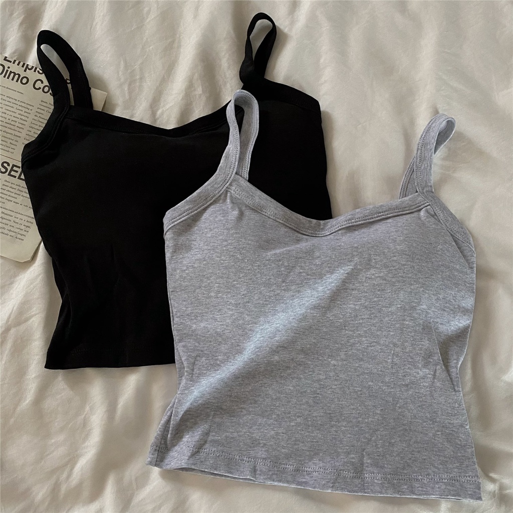 ♣✹Suhao hot girl camisole with chest pad female summer temperamen anti-light sleeveless sexy inner bottoming shirt top outer wear crop top sexy tank top wanita motif