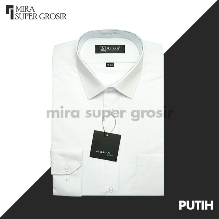 kemeja pria Kemeja Alisan Pria Polos Slimfit Kemeja Priia Lengan Panjang Original - Putih, 16-(XL)(M