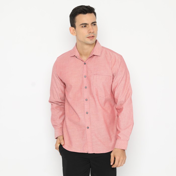 Kemeja Pria Code Male - Warner Kemeja Pria Panjang Basic Peach Salem Slimfit - Peach Salem, M(V0M7) 