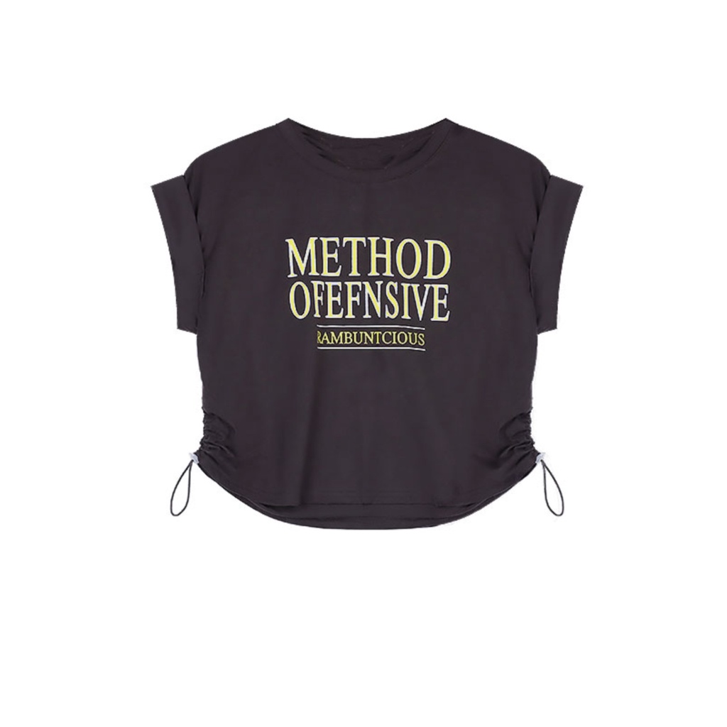 Red kaos Cetak Huruf Leher Bulat Abu-abu Lengan Pendek T-shirt Wanita Musim Panas 2023 Desain Baru Rasa Longgar Pendek Serut Top