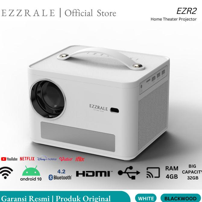 EZZRALE EZR2 White Smart Android Projector 1080p 350 ANSI WIFI ---READY---