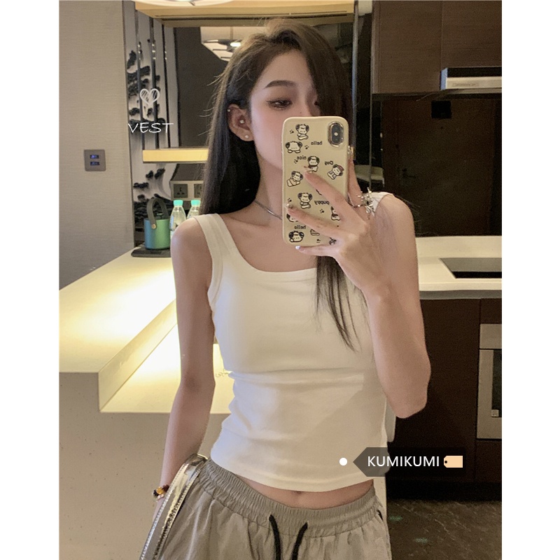 Red Kamisol putih kamisol wanita slim fit short bottoming shirt summer outerwear with chest pad sports top trendy