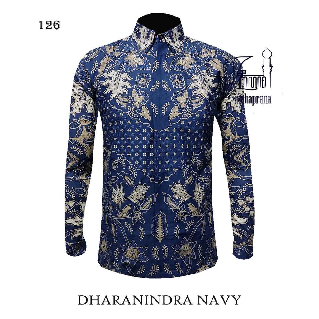 BATIK MAHAPRANA Motif DHARANINDRA NAVY Atasan Kemeja Batik Pria Lengan Panjang Full Furing MHP-126