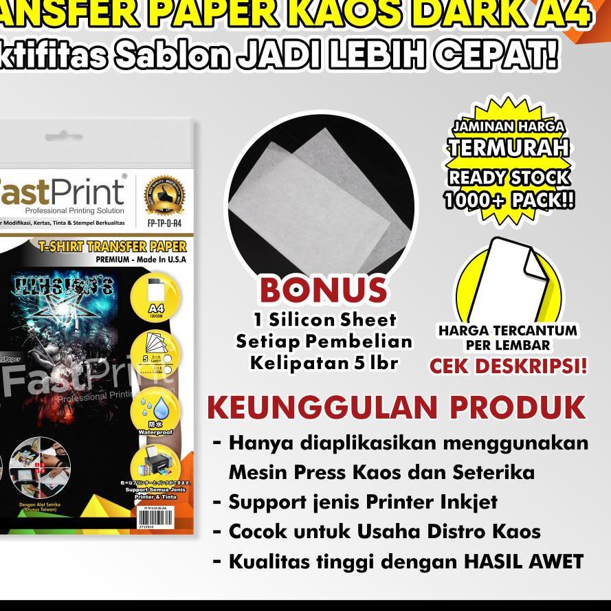 

Limited | KI3 | Kertas Transfer Paper USA A4 Premium Dark Kaos Gelap