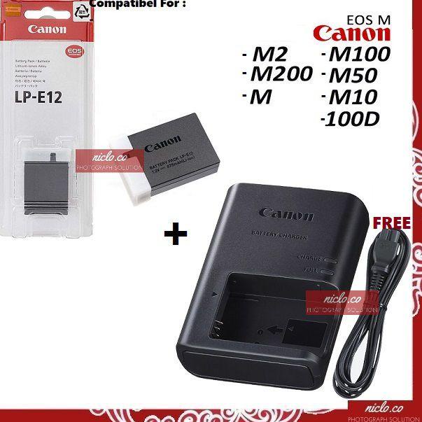 Model Baru [NEW] Battery & Charger Canon EOS M M2 M10 M100 M200 M50 100D LP-E12 LC-E12 Baterai Cadan