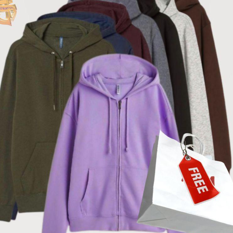 Pasti Ready Hoodie H&M Zipper Polos Basic Hitam Army Maroon Grey Navy Brown HnM Jaket Pria Wanita Fr
