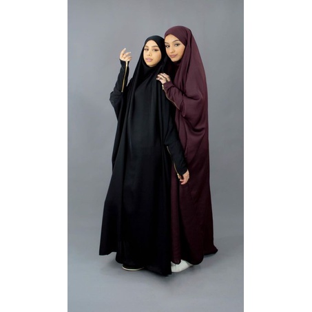 hijababaya -overhead long hijab jumbo tang resleting gold one piece French khimar abaya hamidah  lux