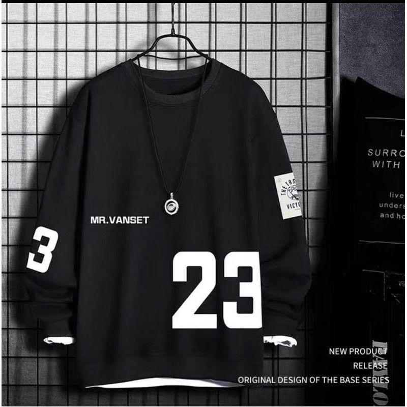 Sweater Pria Wanita Crewneck UNISEX MR VANSET 23 Bahan Fleece Tebal Size L XL 2 Warna Hitam Putih