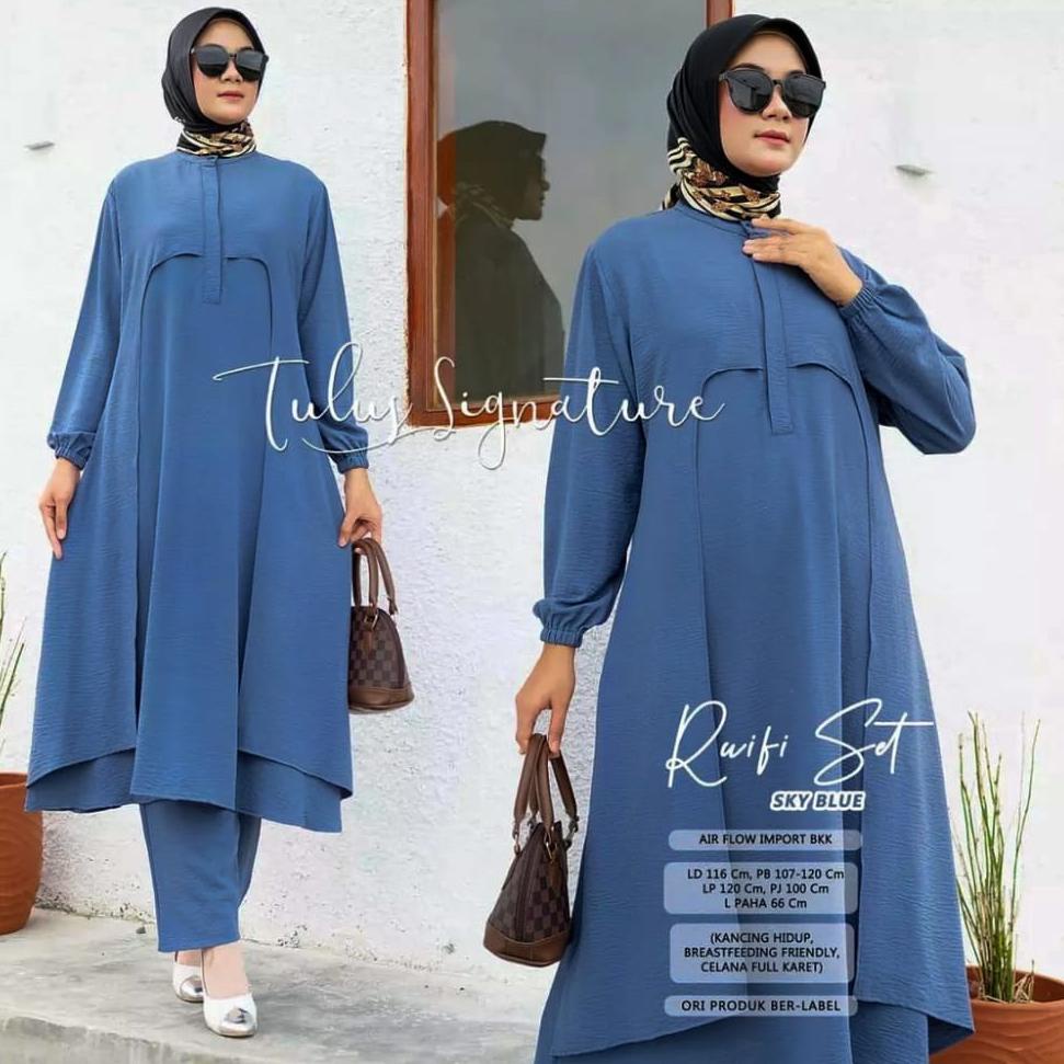 [HC040] Setelan Tunik Dan Celana Muslim Wanita Terbaru 2022/One Set Crinkle Premium/Set Baju Wanita/