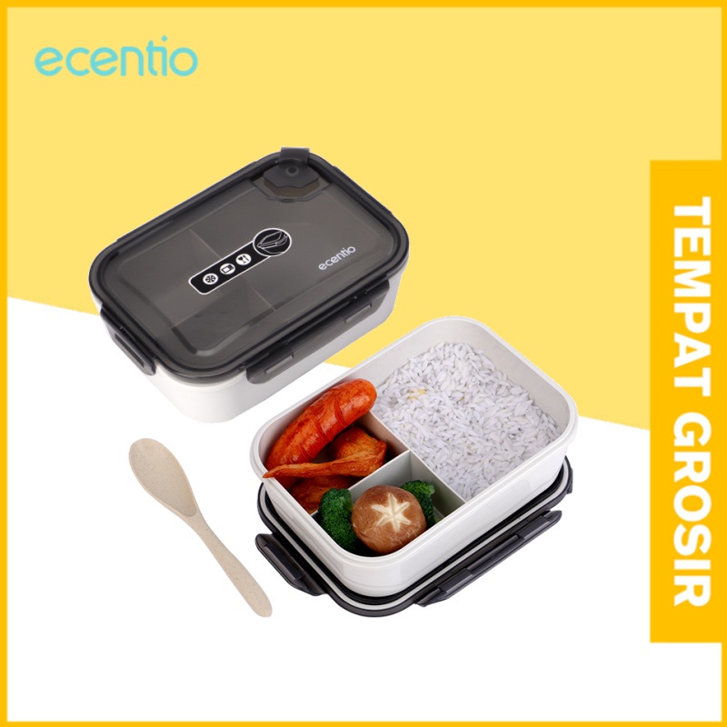 ecentio Tempat Makan Anti Tumpah 3 Sekat 1300ml Sendok Gratis/tempat bekal Tahan Panas microwavable/Berbahan PP/BPA Free