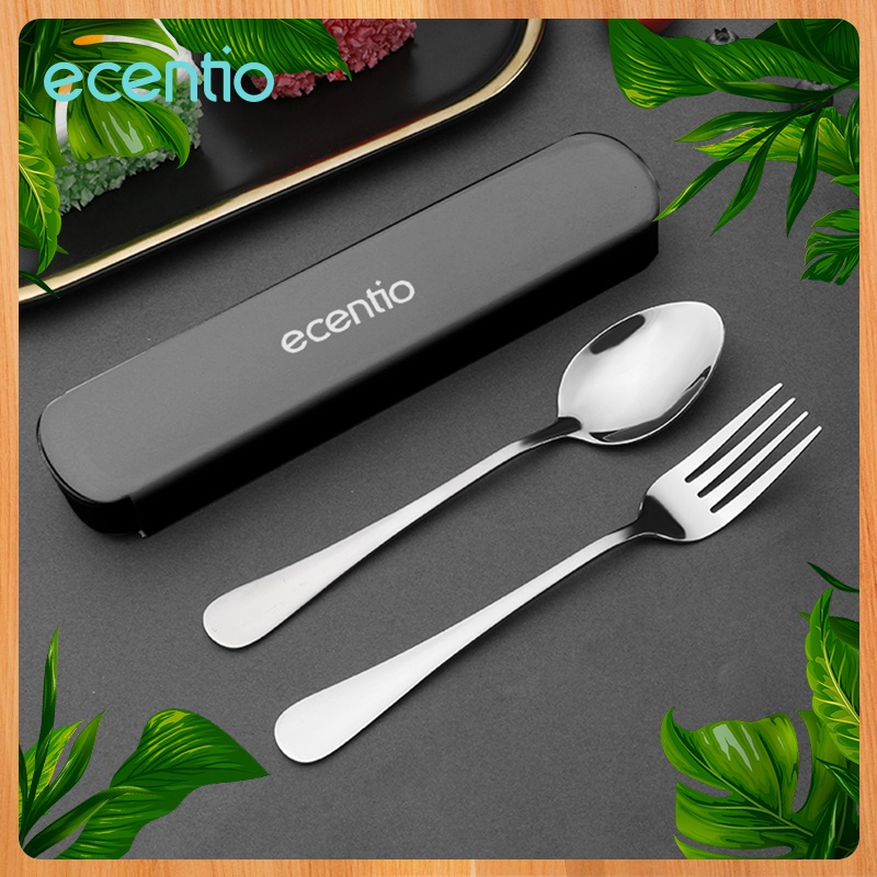 ecentio Set alat makan 2/3/4pcs Travel Cultery Sendok Garpu Sumpit Jerami Wheat Straw Sendok Garpu Set sendok stainless/plastik 3 In 1