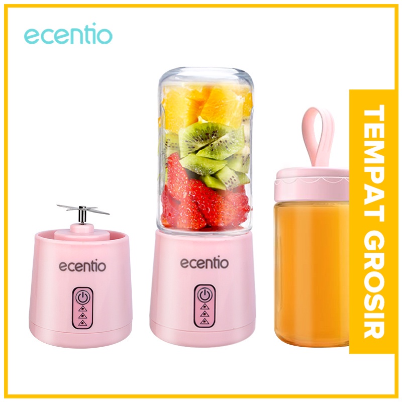 ecentio 600ml 2 botol Kaca Blender cangkir ganda Mini Juicer/4 mata pisau 2 botol Juicer cup portable