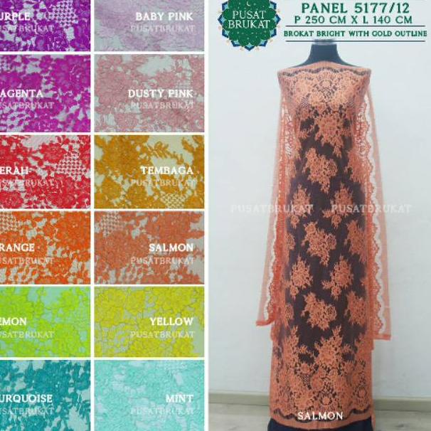 [MURAH ] KAIN KEBAYA BROKAT PANEL SEMI PRANCIS GOLD OUTLINE - SERENA P 5177/12 - P250CM X L140CM [ha