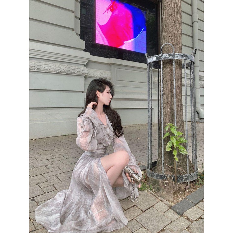 Gaun Istirahat Tea Perancis Musim Panas Gaun Gaya Klasik untuk Wanita