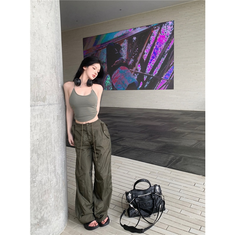 ◈celana wanita import retro low-waist wide-leg casual pants women s summer loose sports pants look thin vertical floor mopping trousers celana celana wanita celana highwaist