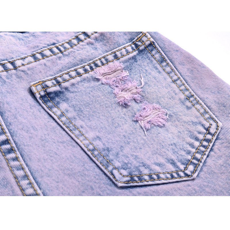 [✅BISA COD] #Sisjuly# Celana pendek denim wanita / celana pendek denim renda berumbai berwarna ungu