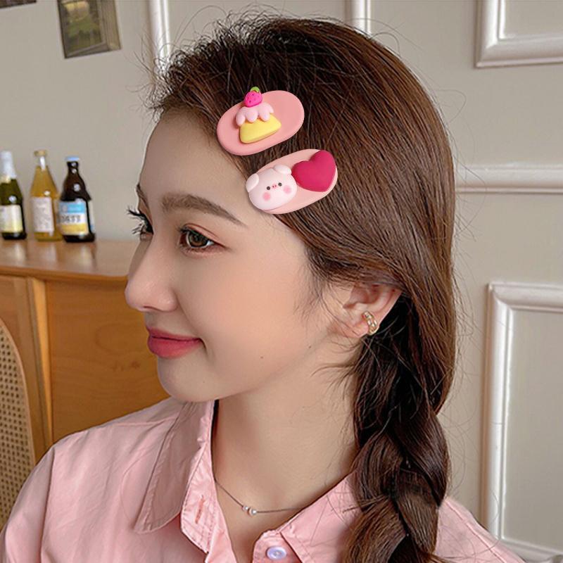 【Bayar di tempat】Jepit Rambut Kartun Piggy Love Oval Hairpin Cute Sweet Student Hairpin