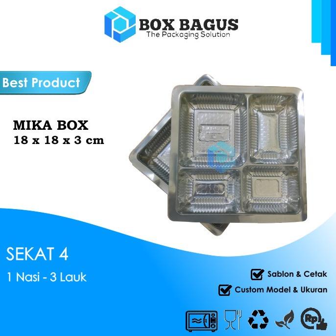 

TEBUS MURAH ✅ MIKA BOX SEKAT 4 ALAS DALAMAN DUS HAMPERS KOTAK NASI 18x18 cm BENING (isi 50 pcs)