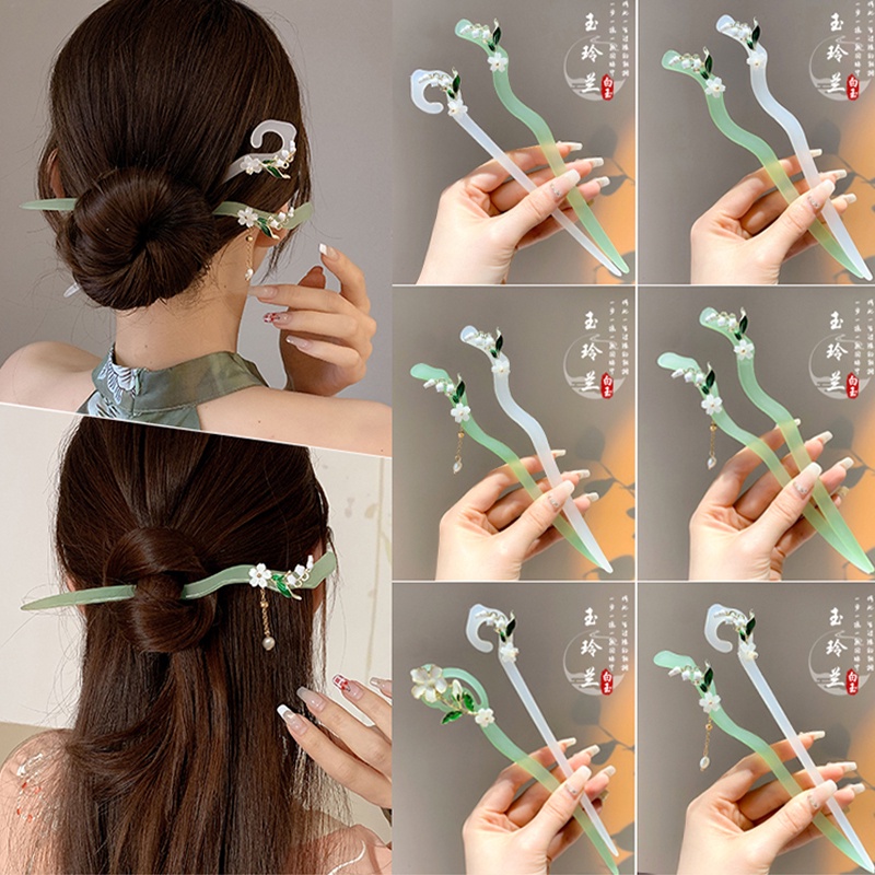 Lily of the valley female hairpin, curly hair accessories, Aksesoris Rambut Rumbai