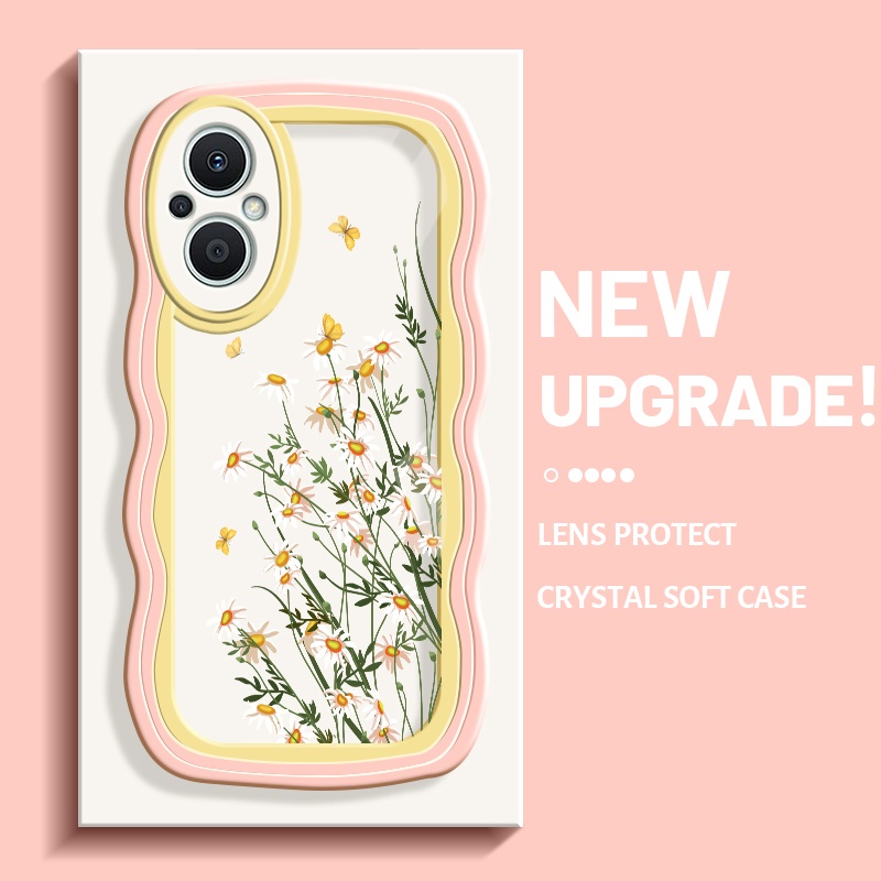 Casing Ponsel untuk OPPO A96 Reno 7Z 5G Reno 8Z Reno7 lite Reno8 Lite F21 Pro 5G Casing Fashion Case kamera transparan lembut Kesing pelindung lembut pola HP Daisy gelombang Cases berwarna-warni sederhana Back Cover