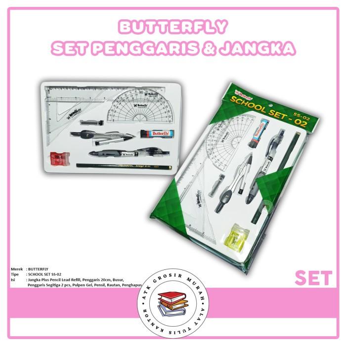 

5.5 Butterfly - Paket Lengkap Jangka Penggaris & Refill Pensil Ss 02 - Set Terlaris