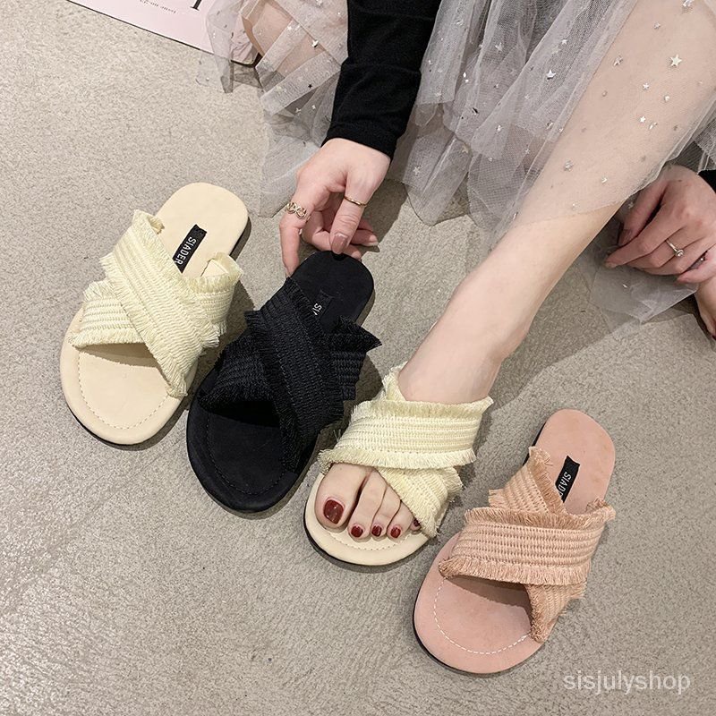 [✅BISA COD] #Sisjuly# Sepatu datar wanita / sandal wanita / sandal wanita baru sandal rumbai silang