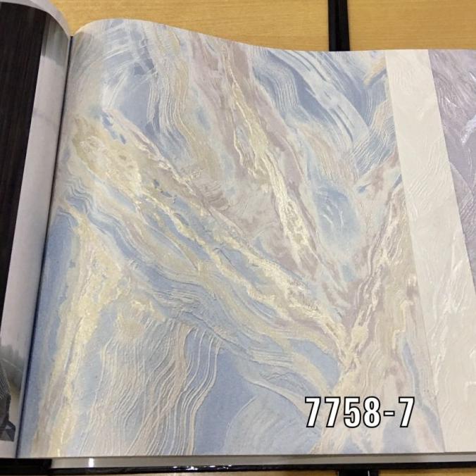 WALLPAPER DINDING MARMER BIRU CREAM ABU ABSTRAK ELITE