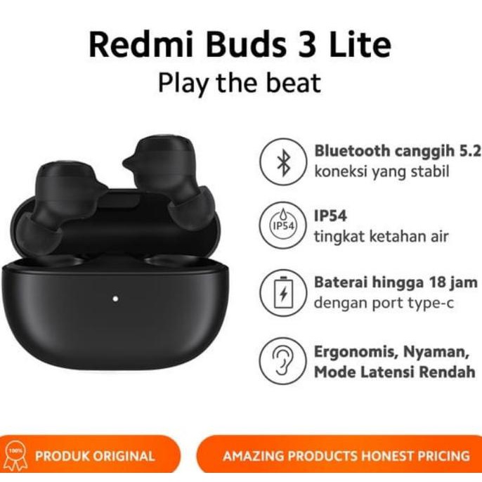Terbaru Earphone Bluetooth Redmi Buds 3 Lite / Tws Wireless Redmi Buds 3
