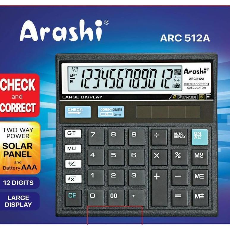 

Arashi Desktop Calculator ARC 512A Kalkulator 12 Digit Check And Correct Solar Panel