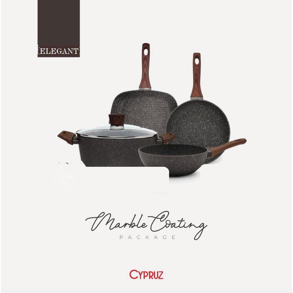 Cypruz Marble Cookware Paket Marble Elegant Panci Set Stain Induksi Wajan Anti Lengket