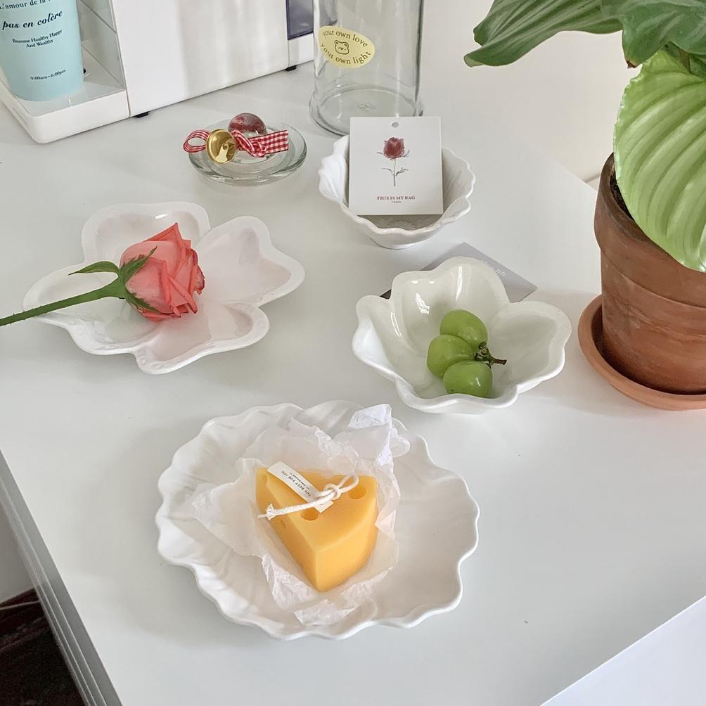 HAYAN Floral Ceramic Plate & Bowl / Piring dan Mangkok Keramik Bentuk Bunga Aesthetic Modern Jepang 