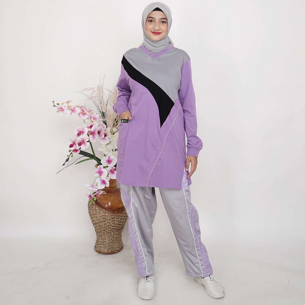 stelan senam tunik/muslimah//pakaian senam tunik//stelan senam muslimah//stelan senam panjang