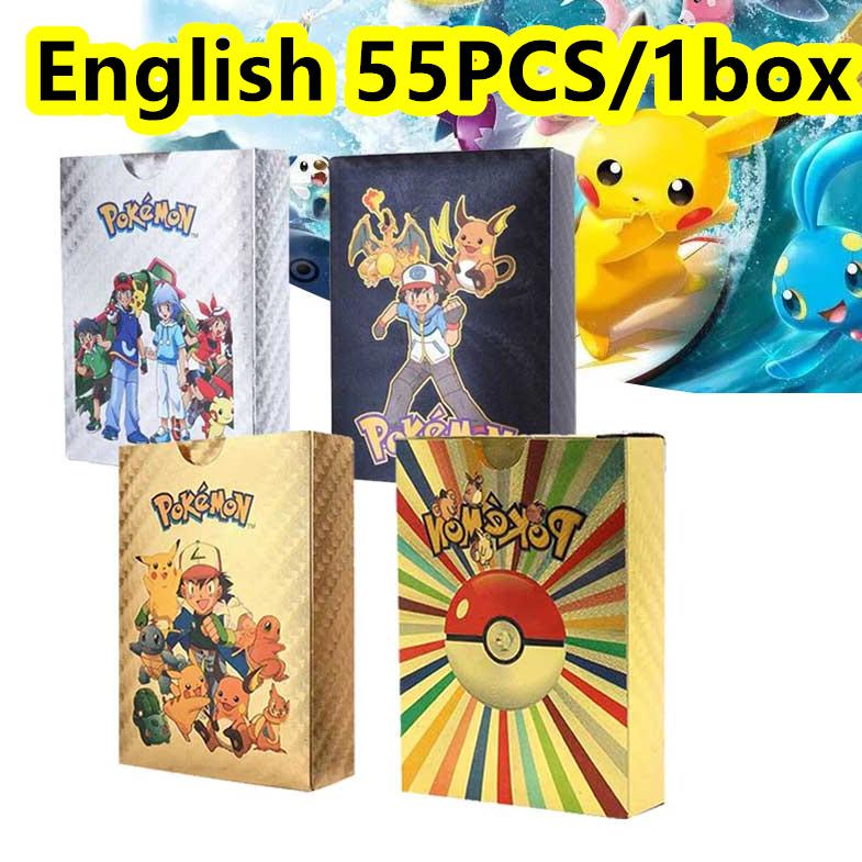 Kartu Pokemon Cards 55PCS 1 box Original Gold Emas Hitam Langka Charizard Pikachu Langka Bahan Metal