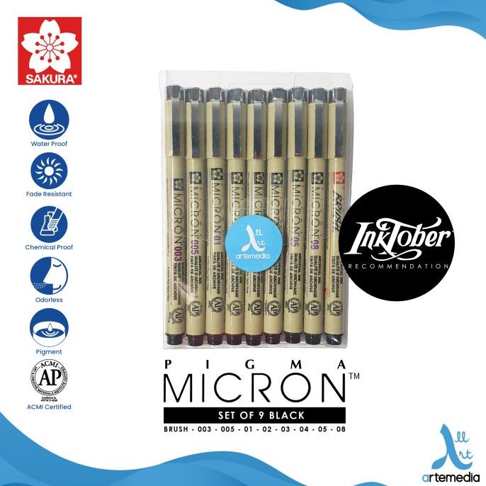 

Drawing Pen Sakura Pigma Micron Set 9 Pigment Ink Pulpen Gambar