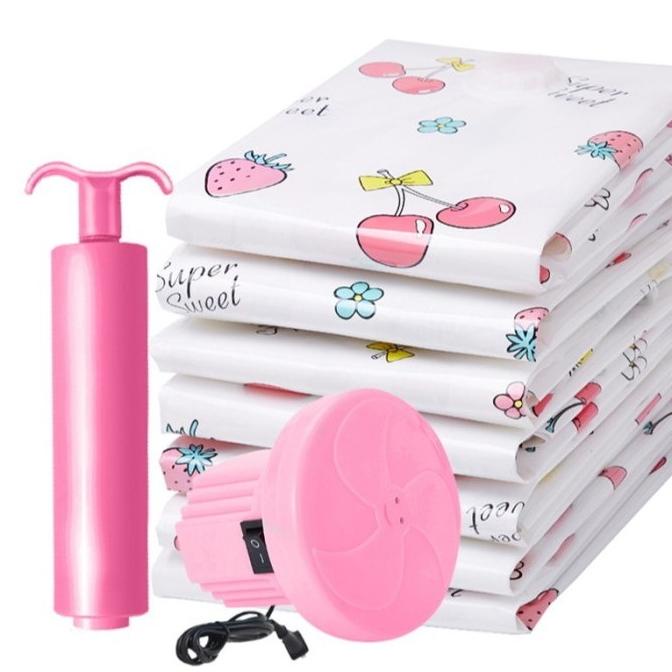 VACUUM TRAVEL BAG /PLASTIK VAKUM TRAVEL 10pcs GRATIS POMPA -PUTIH BUAH