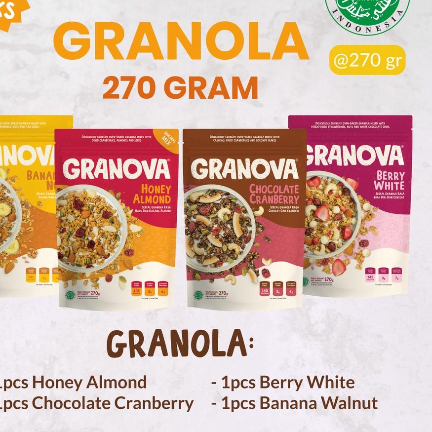 

✨12.12✨ COD Granola by Granova 270g - Sereal Granola, Menu Sarapan Sehat Bergizi (Honey Almond, Chocolate Cranberry, Banana Nut, Berry White) - Halal gas !!