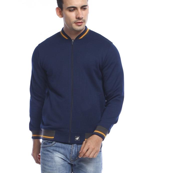 ✨Original✨ d&f Jaket pria Bomber with mustard strip - Navy gas 