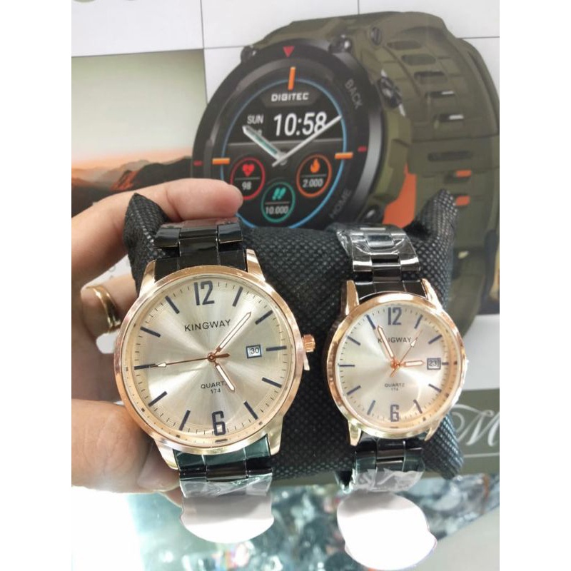 Jam Tangan Couple Pria Wanita Analog Murah Kingway Rantai Stainless Steels Tanggal Aktif Antiair