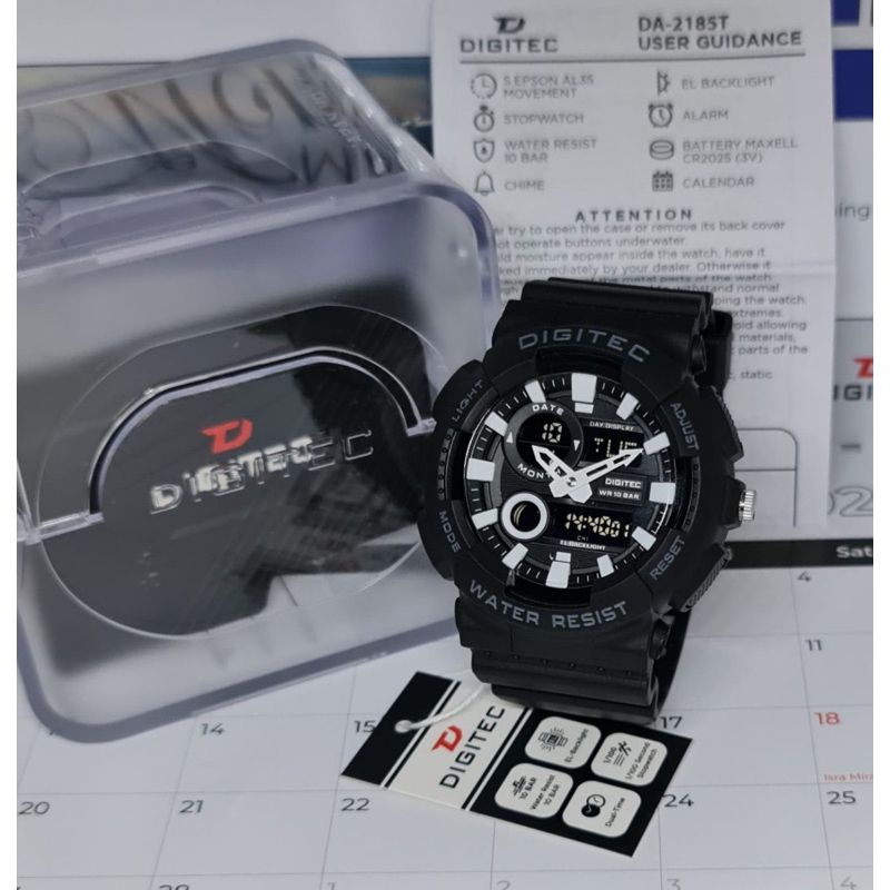 Jam Tangan Pria Digitec DA2185 / 2185 Sporty Analog-Digital Tahan Air