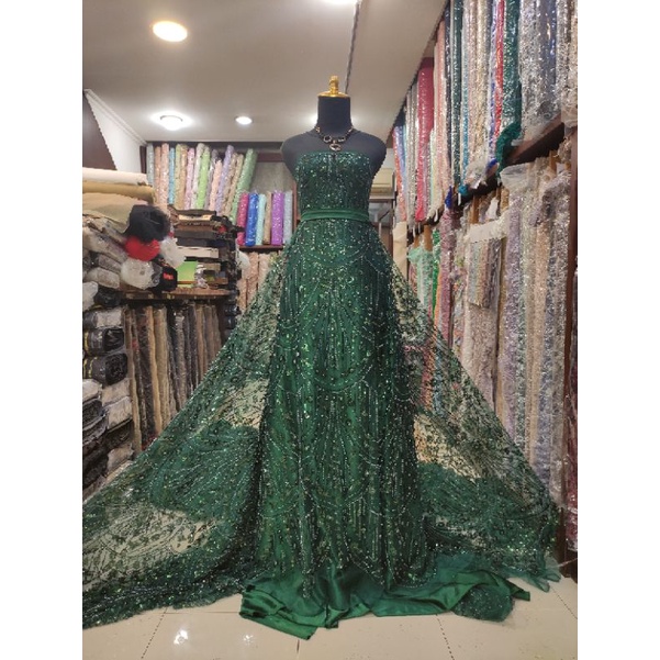 Kain Tile Ziad Nakad Sequin Dress Sapto Payet Hijau Emerald