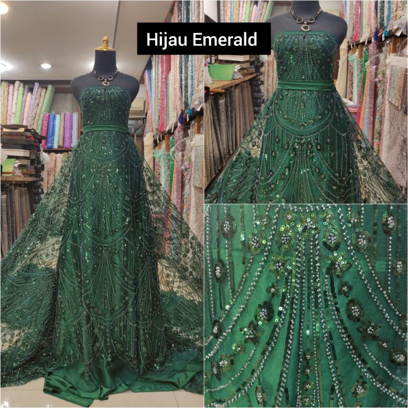 Kain Tile Ziad Nakad Sequin Dress Sapto Payet Hijau Emerald