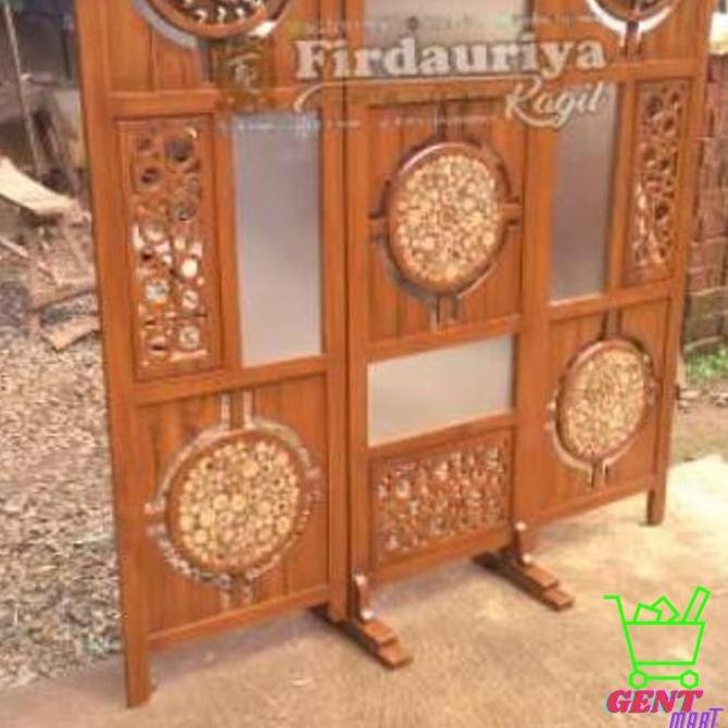 Penyekat Ruangan Pembatas Ruangan Sketsel Kayu Jati Ukir Kaligrafi