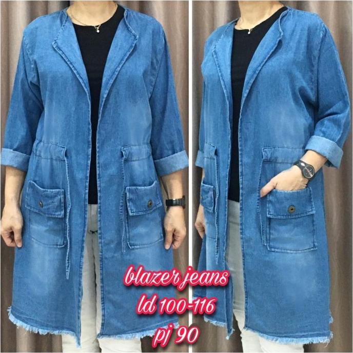 Blazer Jeans Wanita Import Lengan Panjang Jaket Jeans Cardigan